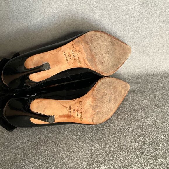 Kate Spade Pointed Heels Maxine Black Patent Leather Scallops Bows Stilettos 10M - Picture 8 of 13